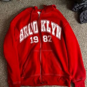 Rue21 Red 'Brooklyn 1982' Zip-Up Hoodie